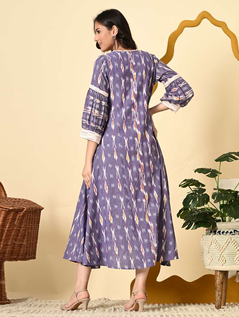 women ikat print three quarter sleeve ethnic dress - 21925002 - Standard Image - 4