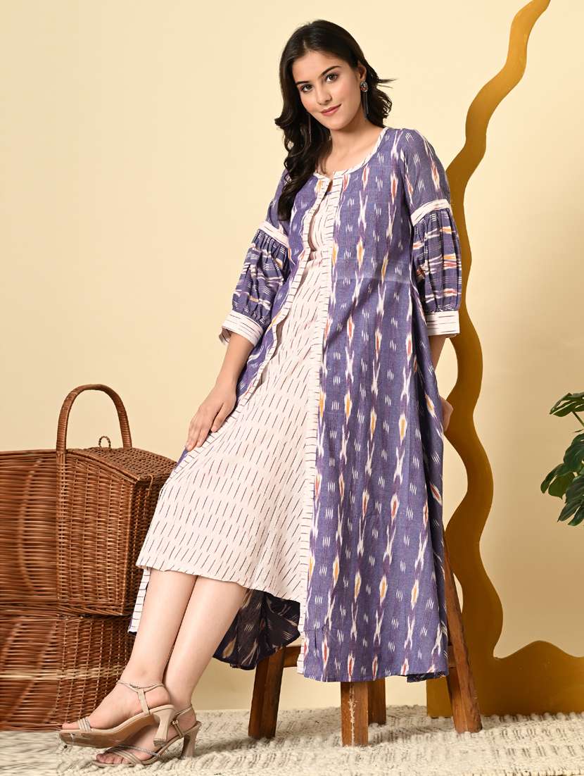 women ikat print three quarter sleeve ethnic dress - 21925002 - Standard Image - 6