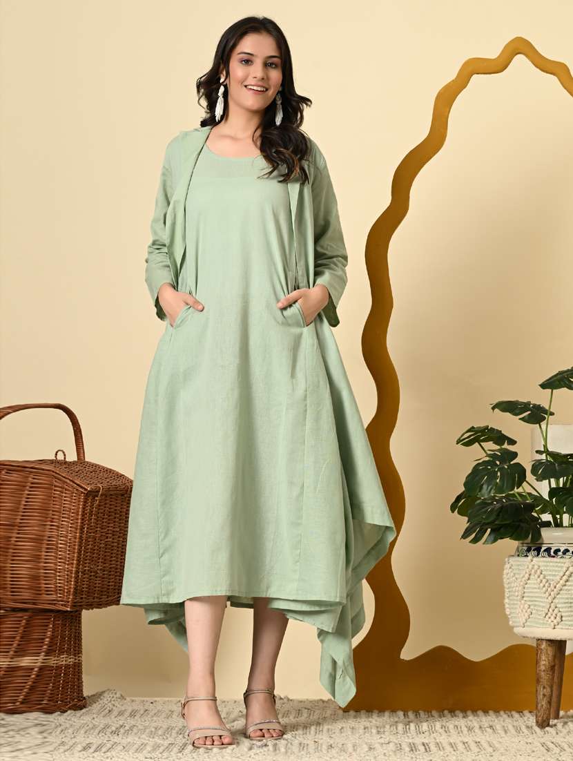 women solid three quarter sleeve ethnic dress - 21925003 -  Standard Image - 1