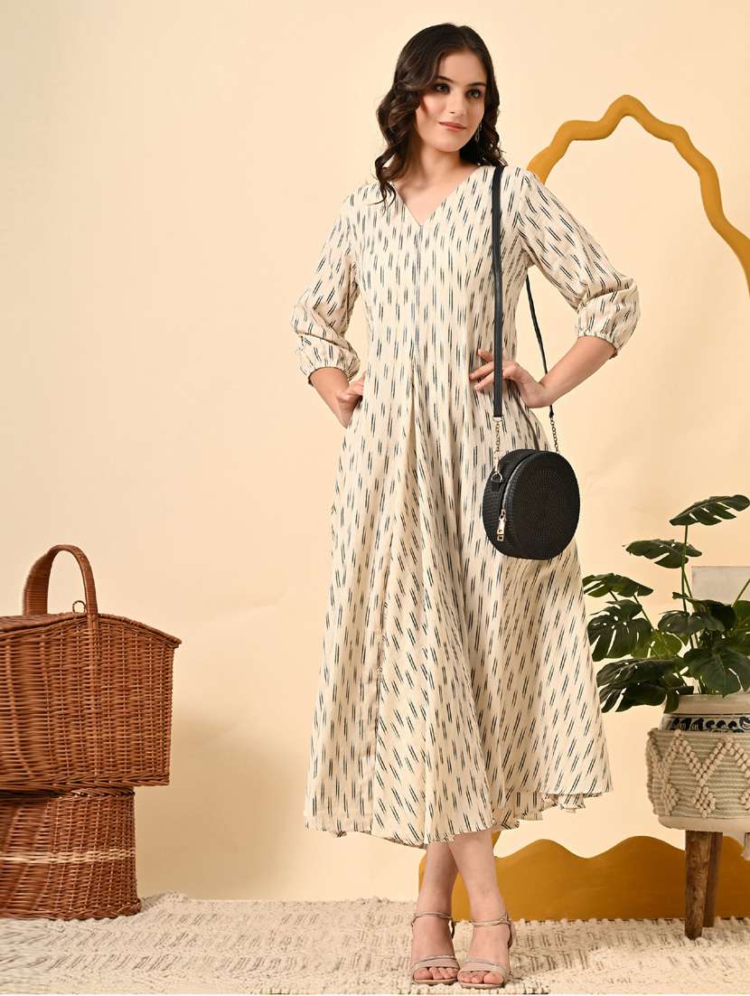 women ikat print three quarter sleeve ethnic dress