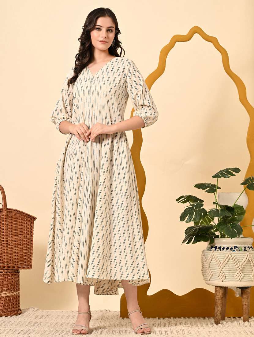 women ikat print three quarter sleeve ethnic dress - 21925004 -  Standard Image - 1