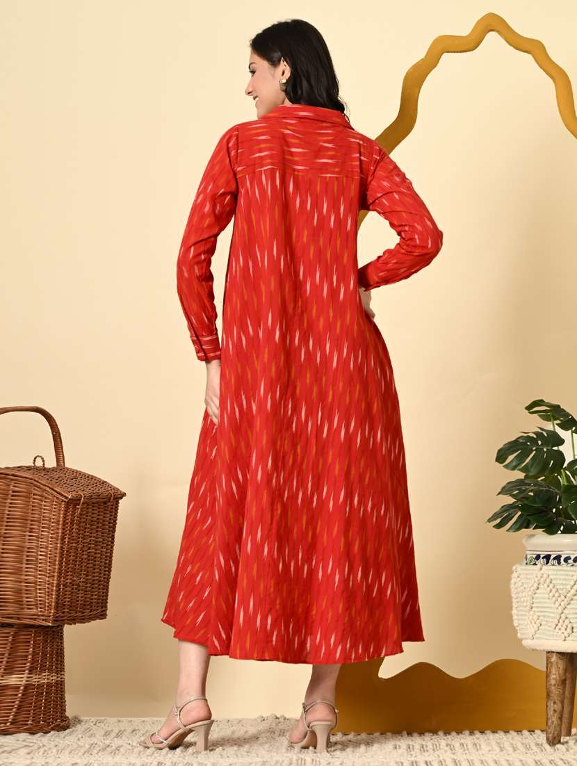 women ikat print long sleeve a-line ethnic dress - 21925009 - Standard Image - 4