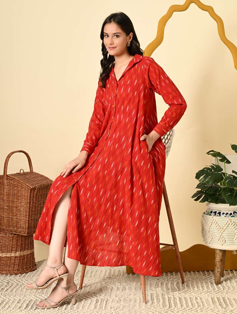 women ikat print long sleeve a-line ethnic dress - 21925009 - Standard Image - 6