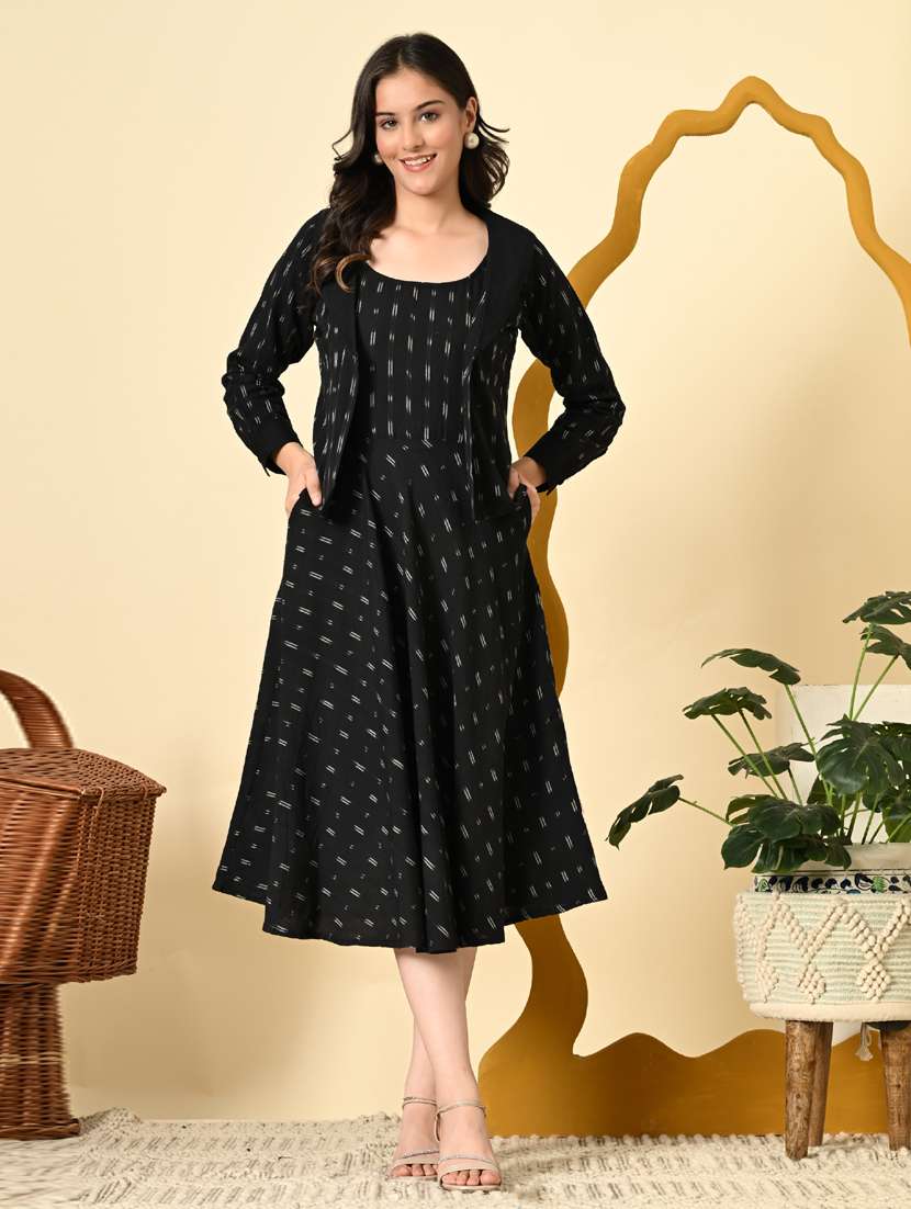women black ikat print long sleeve ethnic dress - 21925010 -  Standard Image - 1