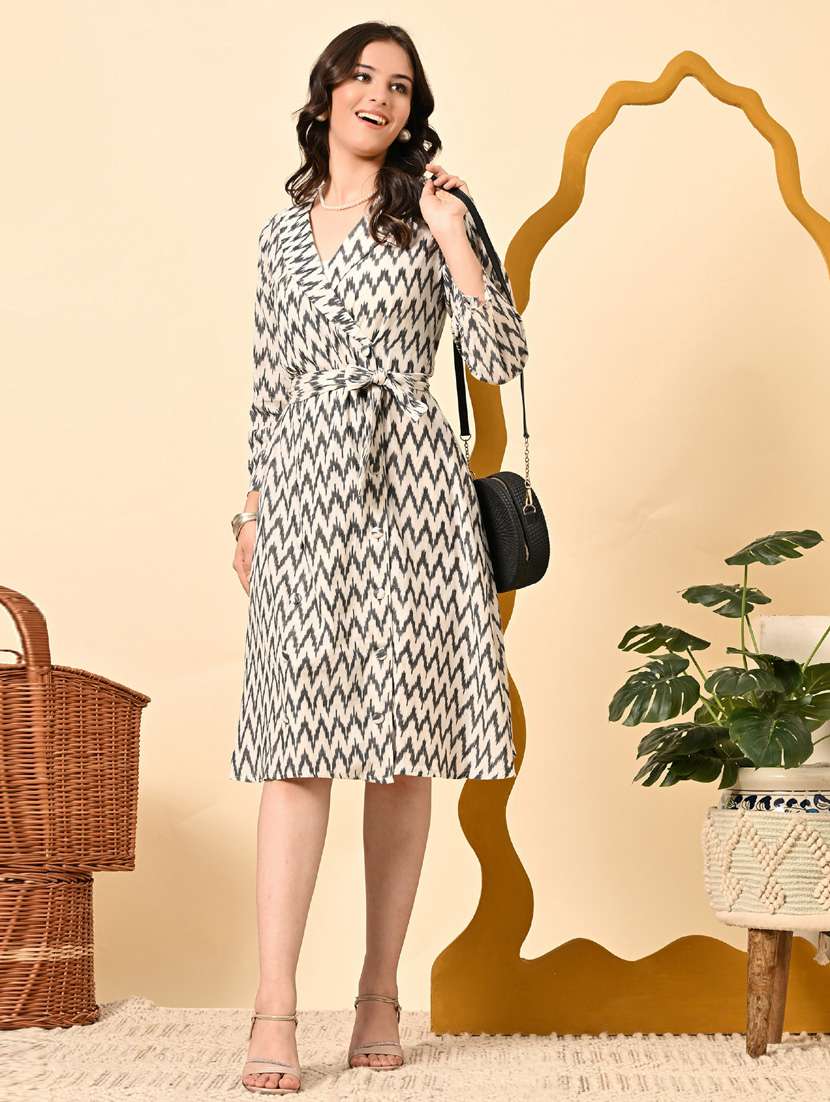women ikat print three quarter sleeve ethnic dress - 21925011 - Standard Image - 1