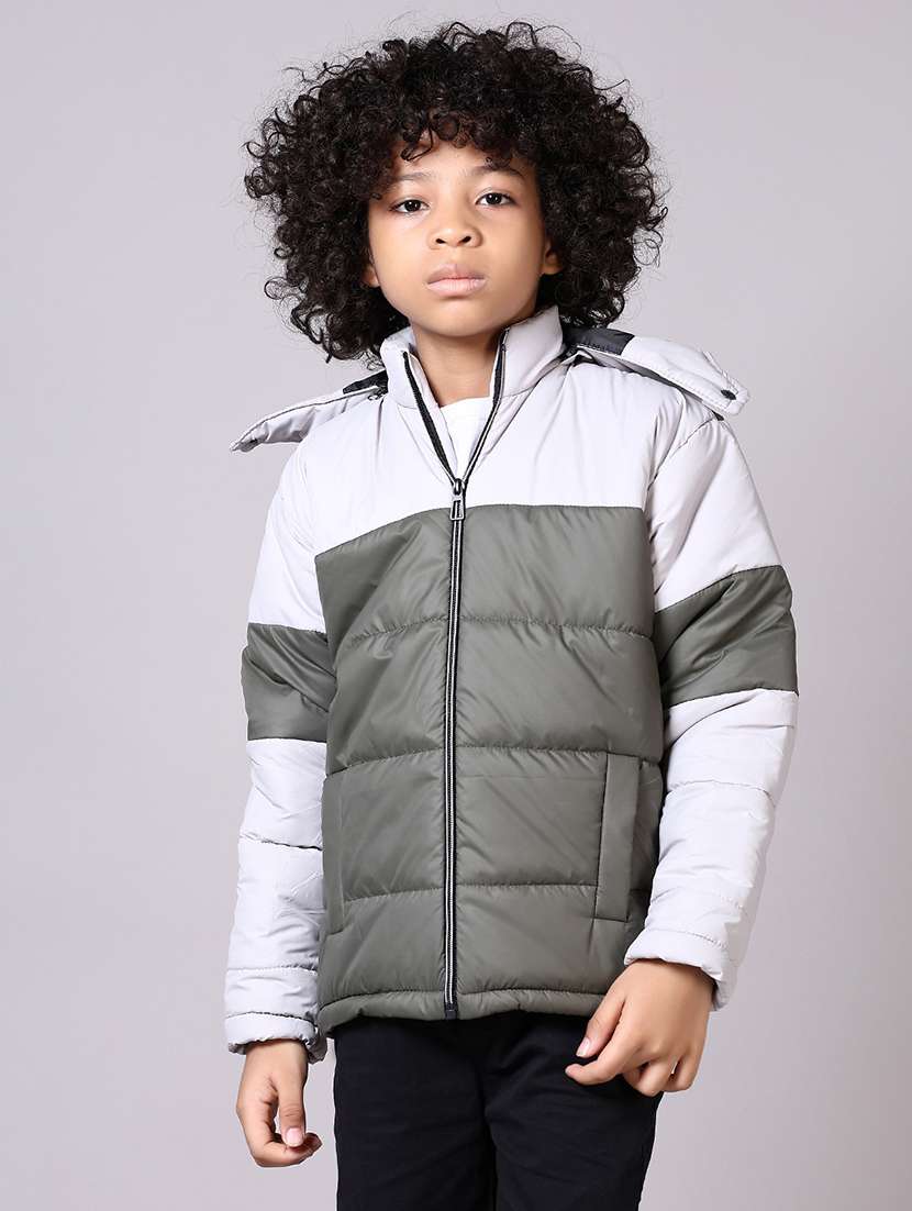 boys color blocked long sleeve hooded quilted jacket  - 21925098 -  Standard Image - 1