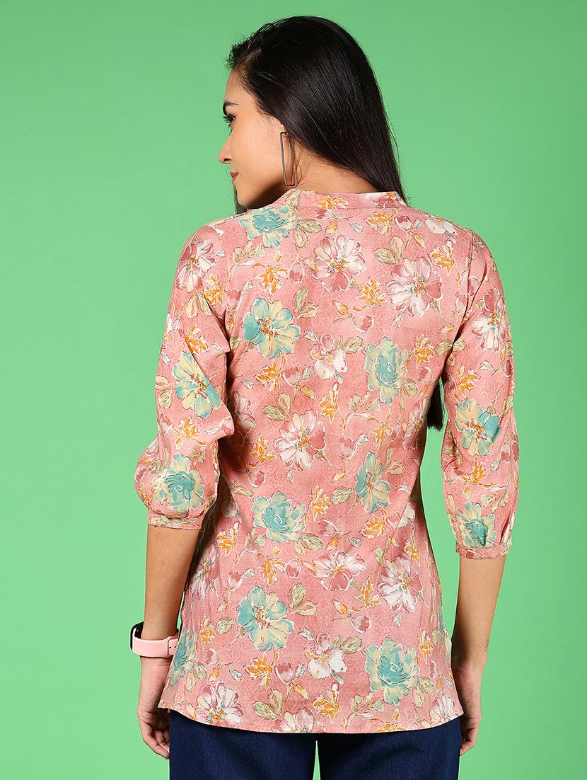 women printed mandarin neck short kurti - 21925183 - Standard Image - 4