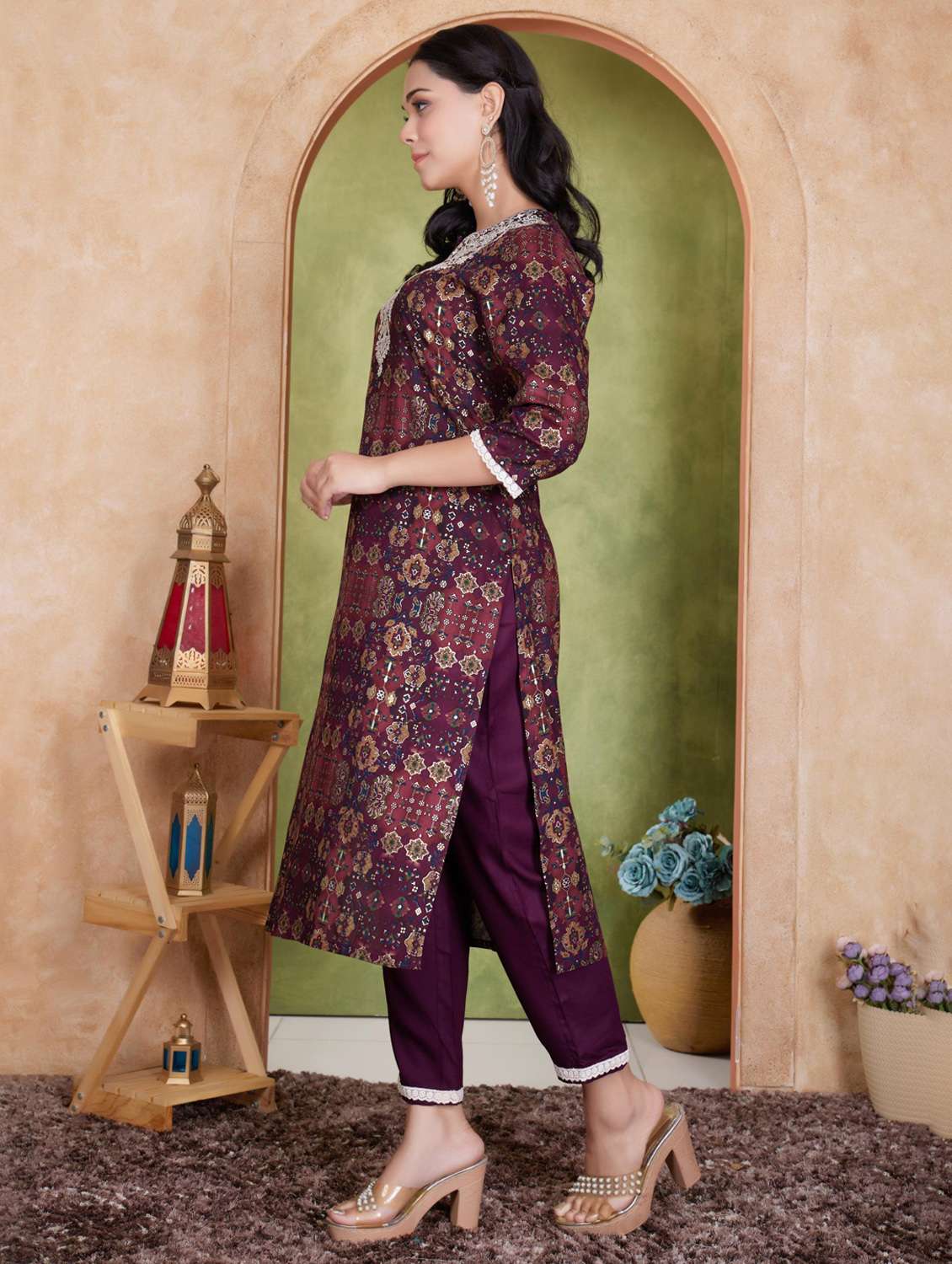 women three quarter sleeve kurta pant with dupatta set - 21925213 - Standard Image - 1
