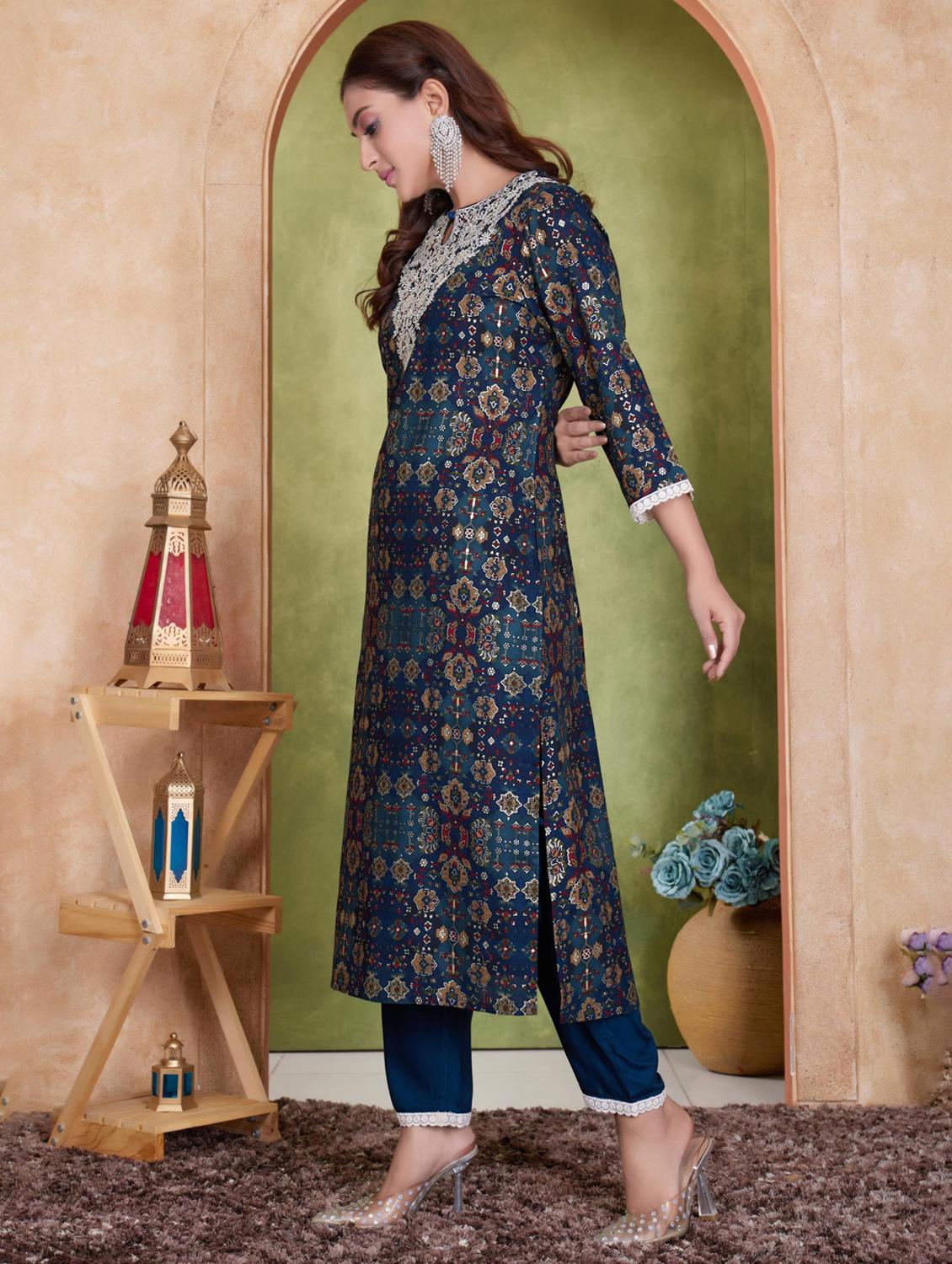 women three quarter sleeve kurta pant with dupatta set - 21925214 -  Standard Image - 1