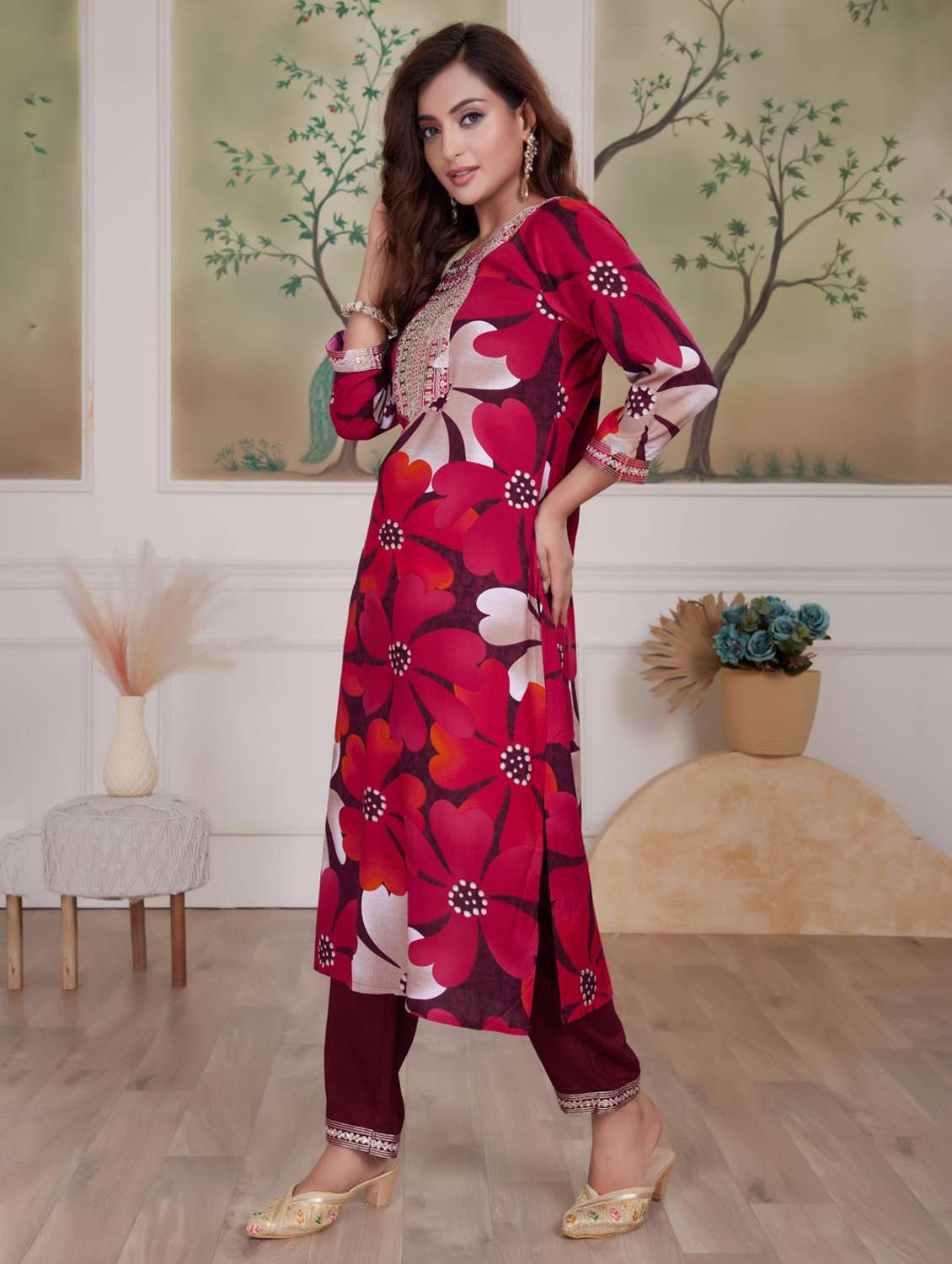 women three quarter sleeve kurta pant with dupatta set - 21925221 -  Standard Image - 1