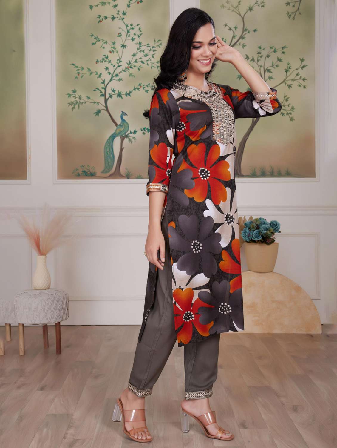 women three quarter sleeve kurta pant with dupatta set - 21925222 -  Standard Image - 1