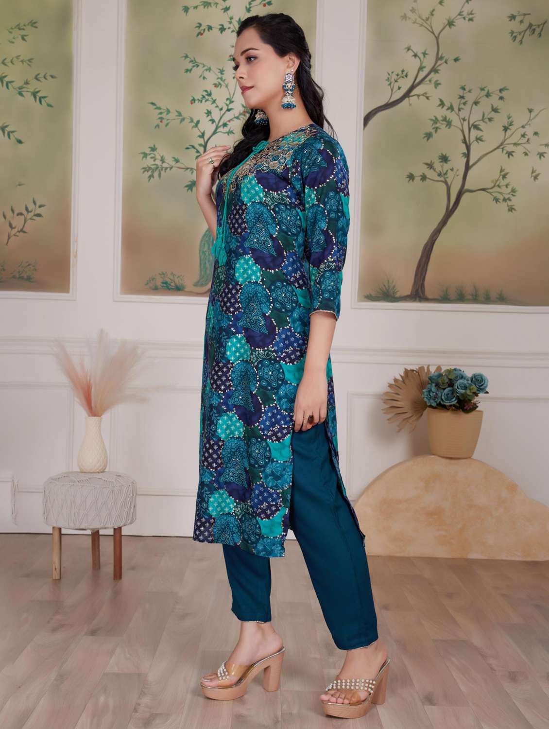women three quarter sleeve kurta pant with dupatta set - 21925223 -  Standard Image - 1