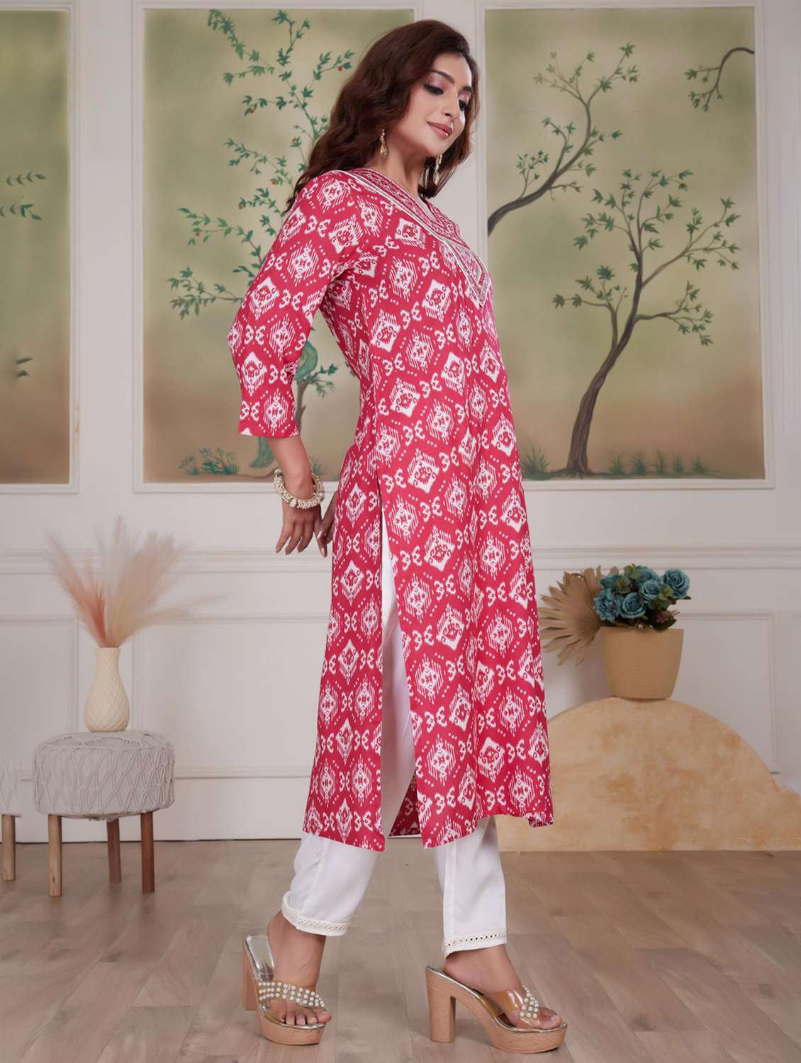 women three quarter sleeve kurta pant with dupatta set - 21925225 -  Standard Image - 1
