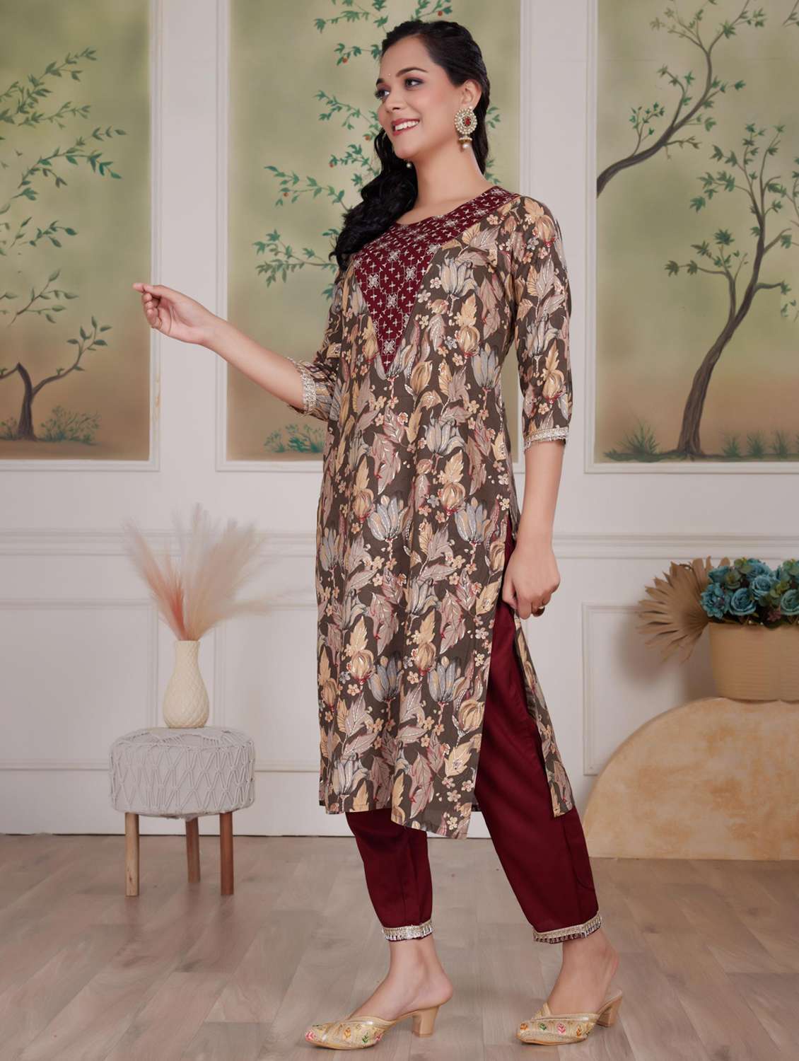 women three quarter sleeve kurta pant with dupatta set - 21925227 -  Standard Image - 1
