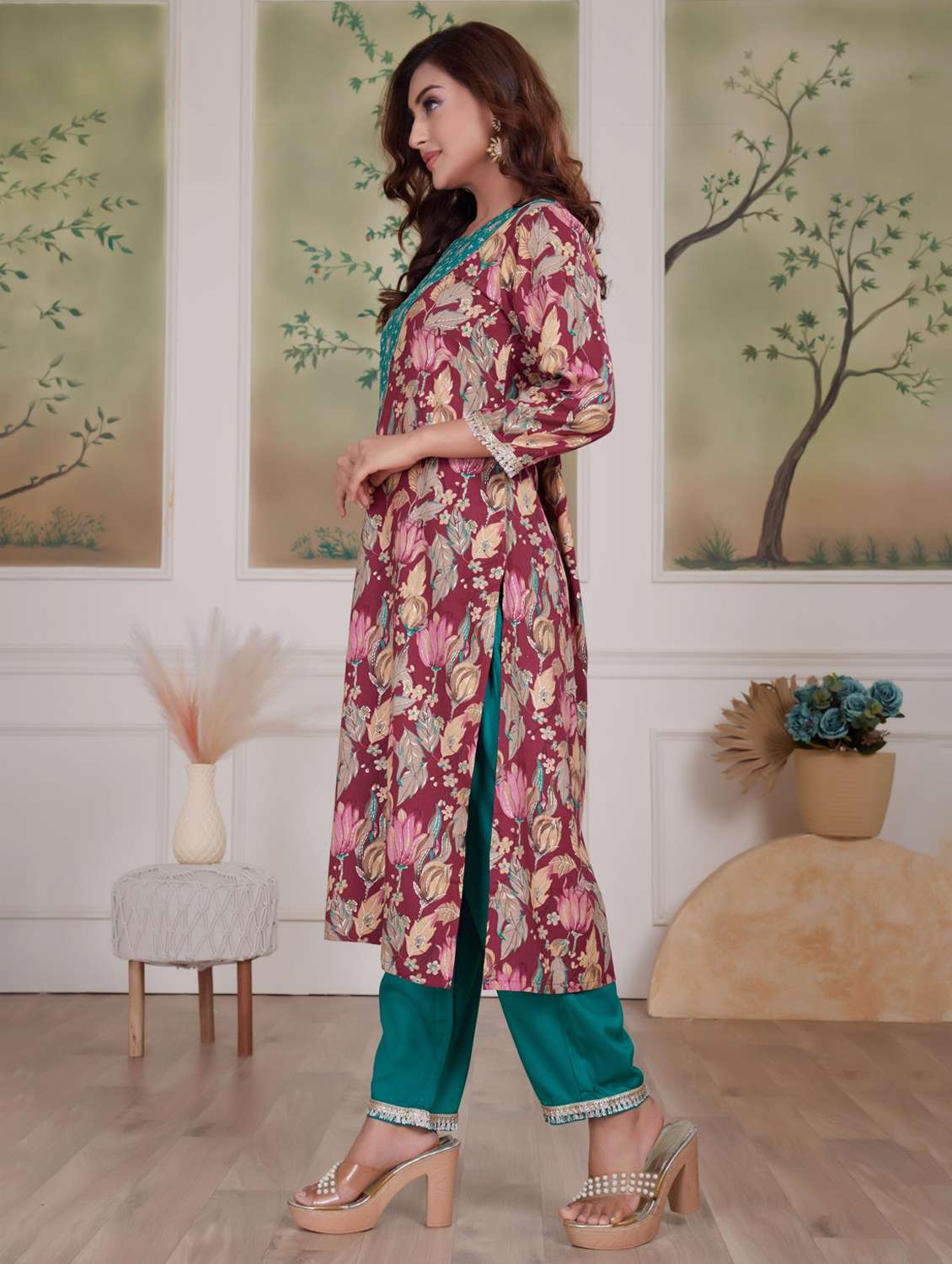 women three quarter sleeve kurta pant with dupatta set - 21925228 -  Standard Image - 1