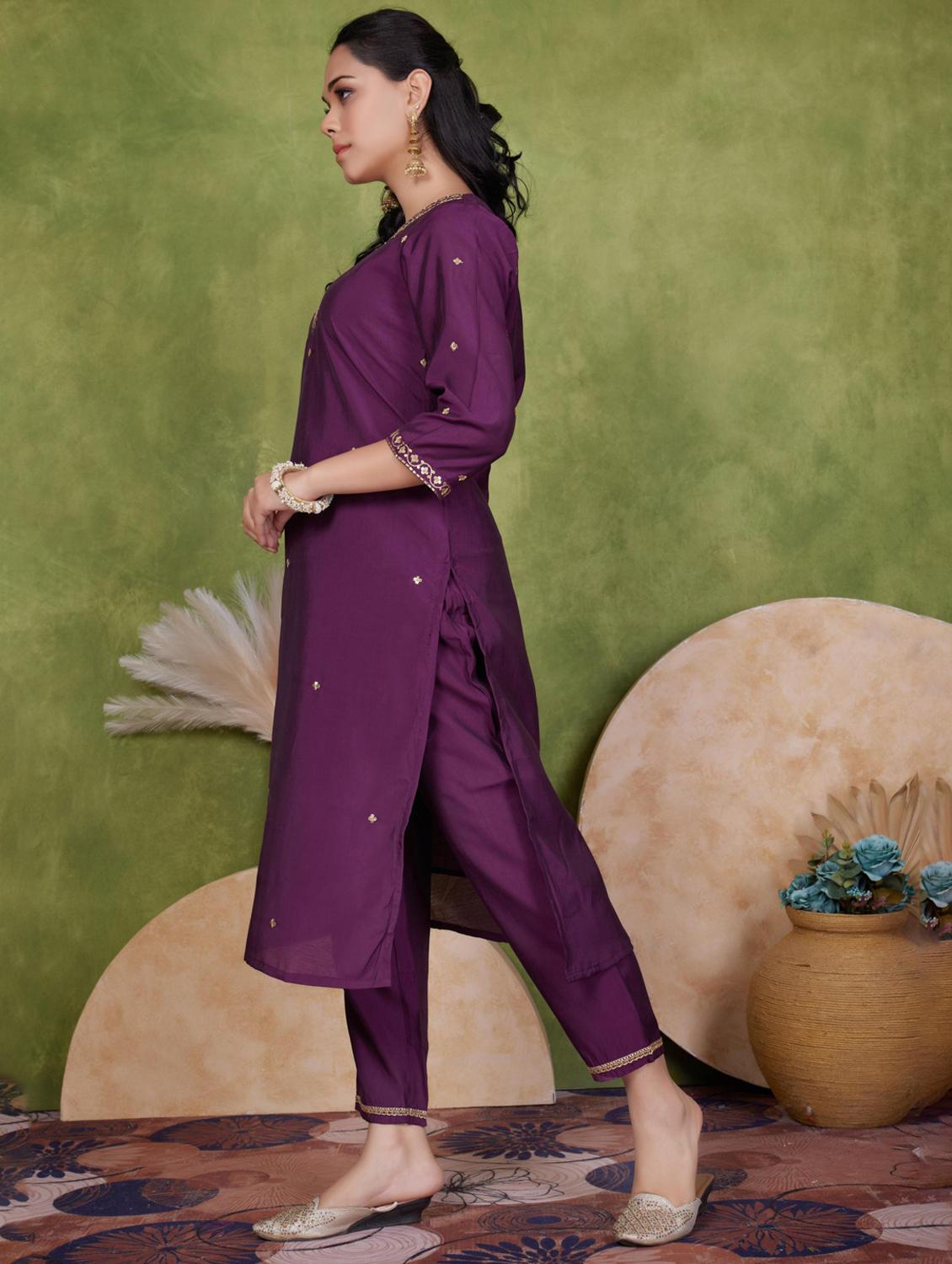 women three quarter sleeve kurta pant with dupatta set - 21925245 -  Standard Image - 1