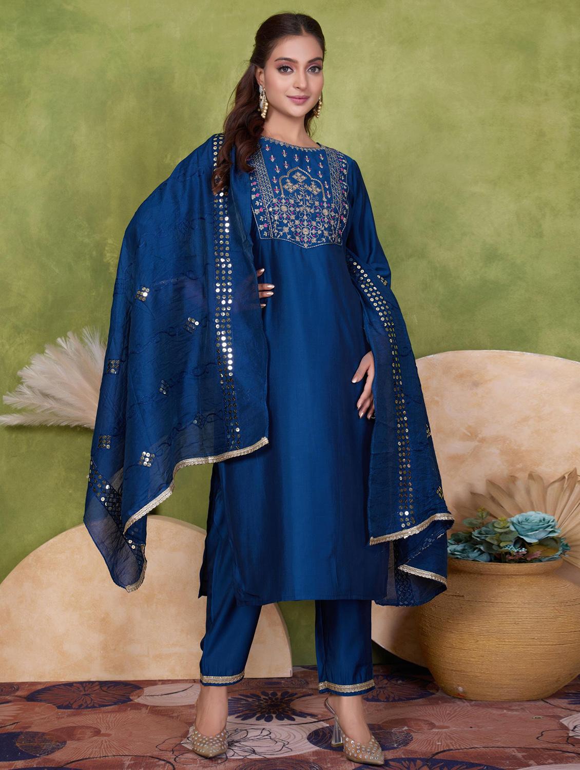 women three quarter sleeve kurta pant with dupatta set - 21925247 - Zoom Image - 0