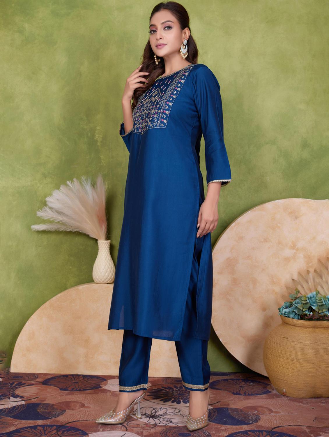 women three quarter sleeve kurta pant with dupatta set - 21925247 -  Standard Image - 1