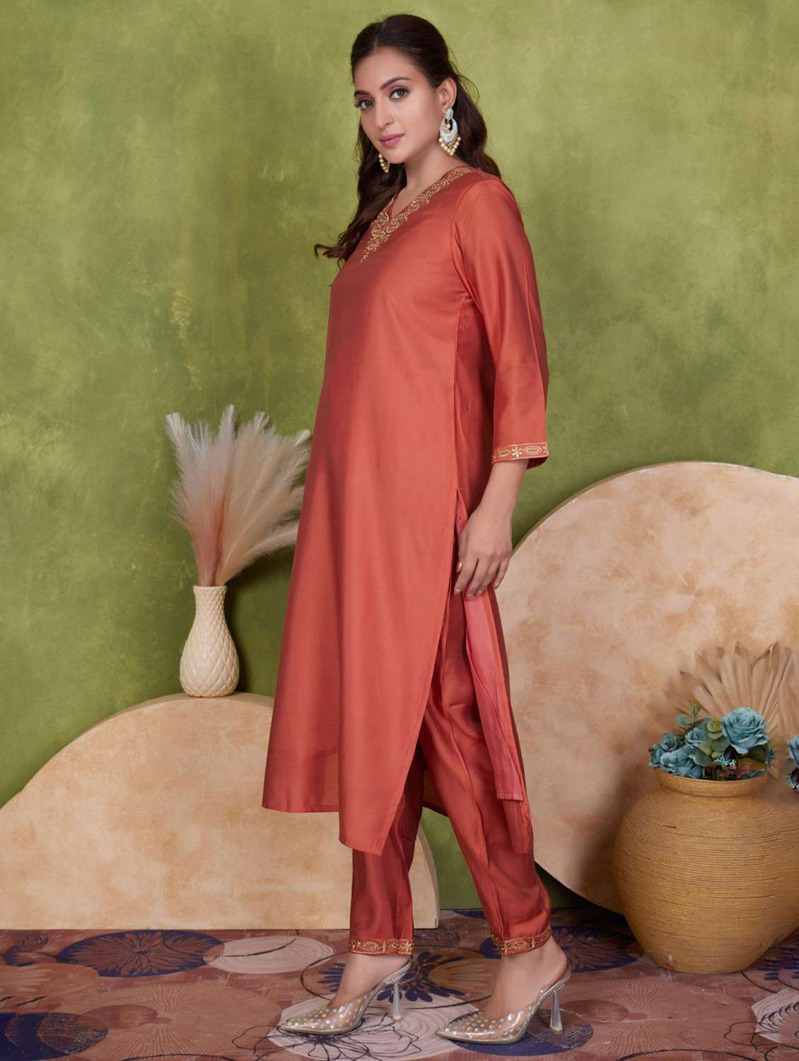 women three quarter sleeve kurta pant with dupatta set - 21925249 - Standard Image - 1