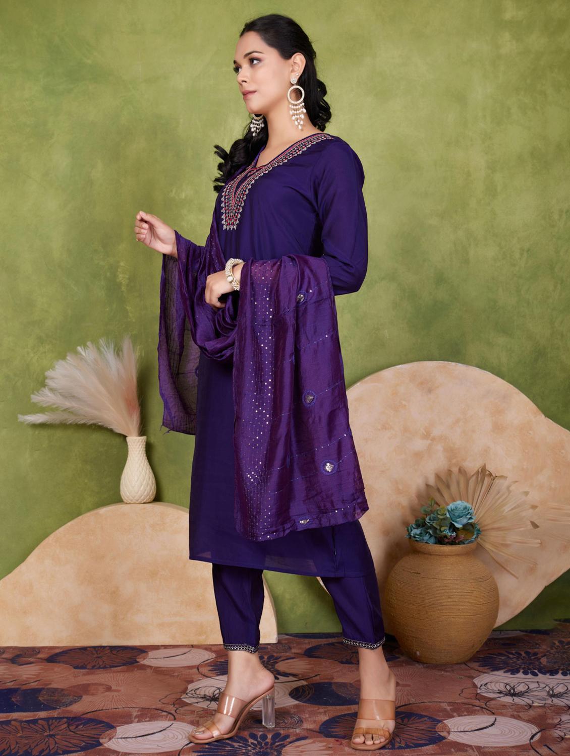 women three quarter sleeve kurta pant with dupatta set - 21925251 -  Standard Image - 1