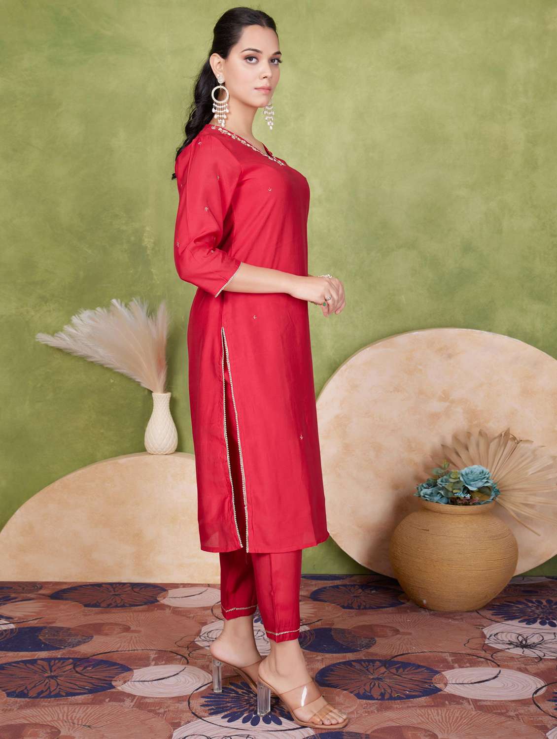 women three quarter sleeve kurta pant with dupatta set - 21925255 -  Standard Image - 1