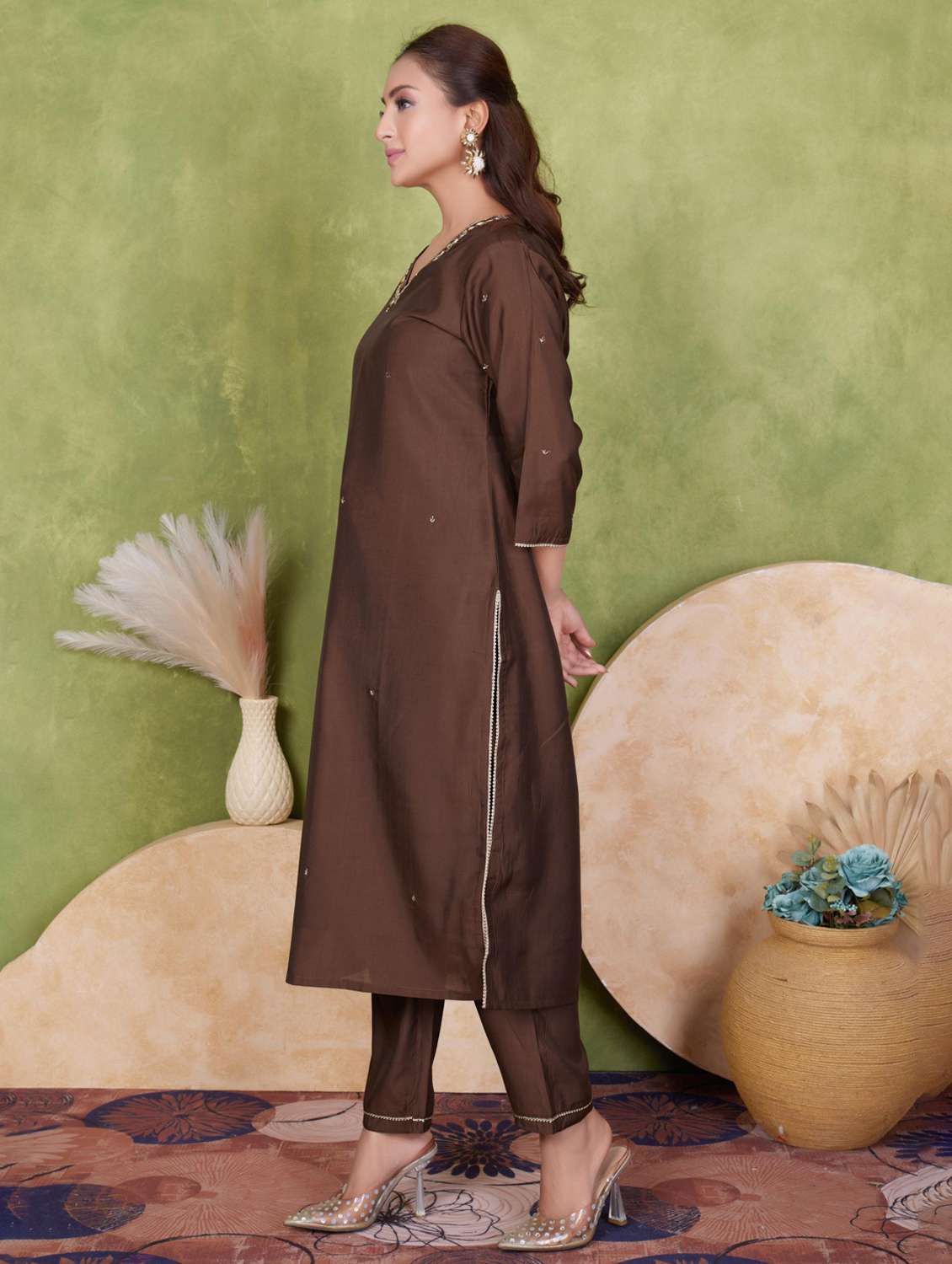 women three quarter sleeve kurta pant with dupatta set - 21925256 - Standard Image - 1