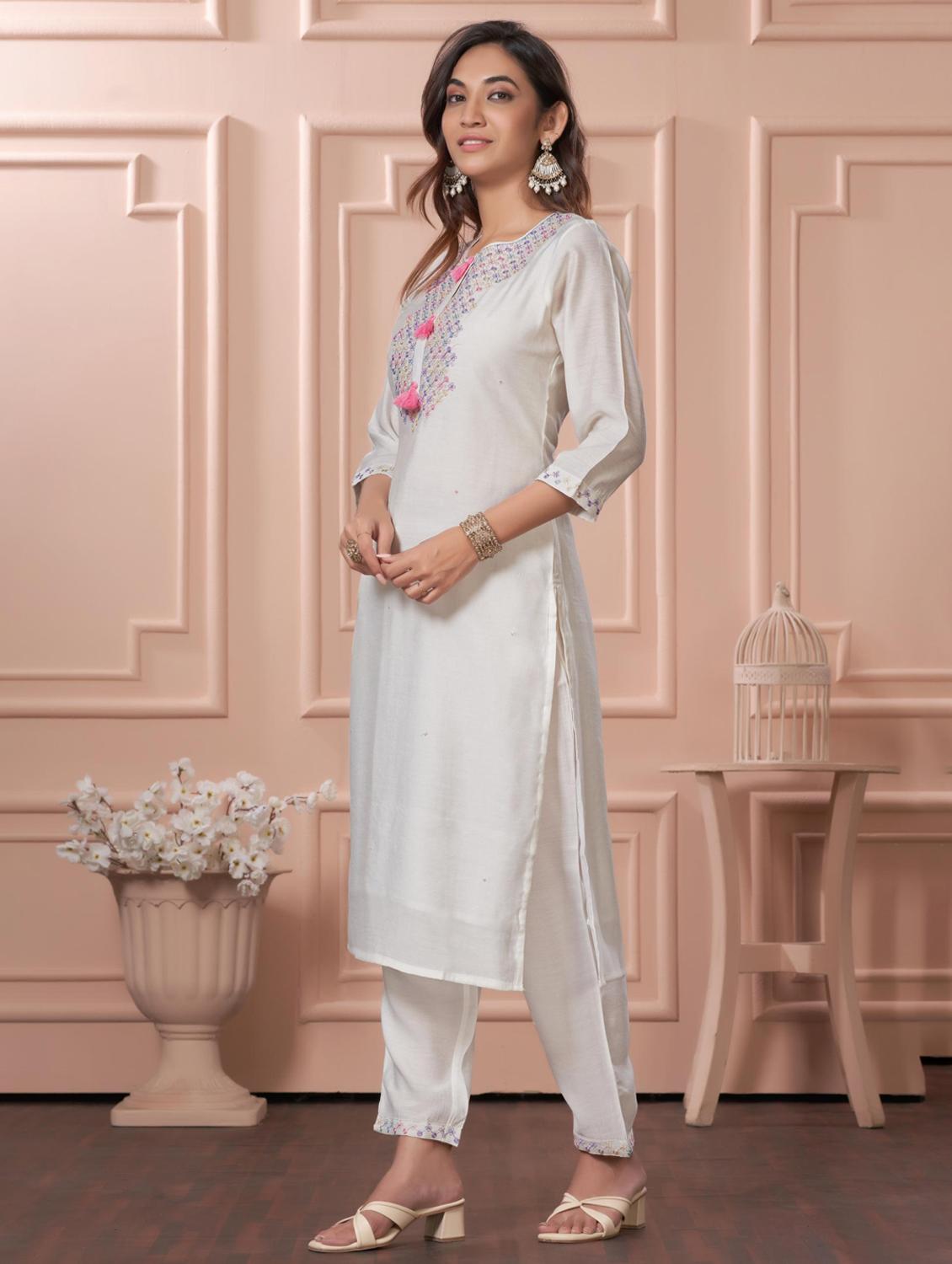women three quarter sleeve kurta pant with dupatta set - 21925257 - Standard Image - 1