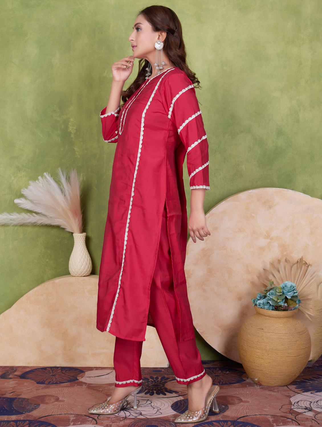 women three quarter sleeve kurta pant with dupatta set - 21925259 -  Standard Image - 1