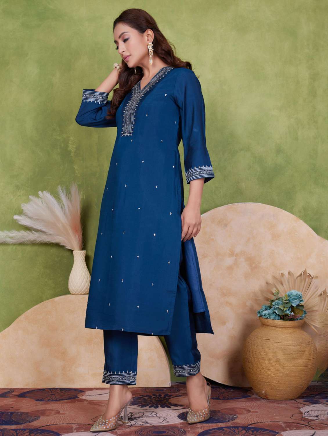 women three quarter sleeve kurta pant with dupatta set - 21925265 -  Standard Image - 1