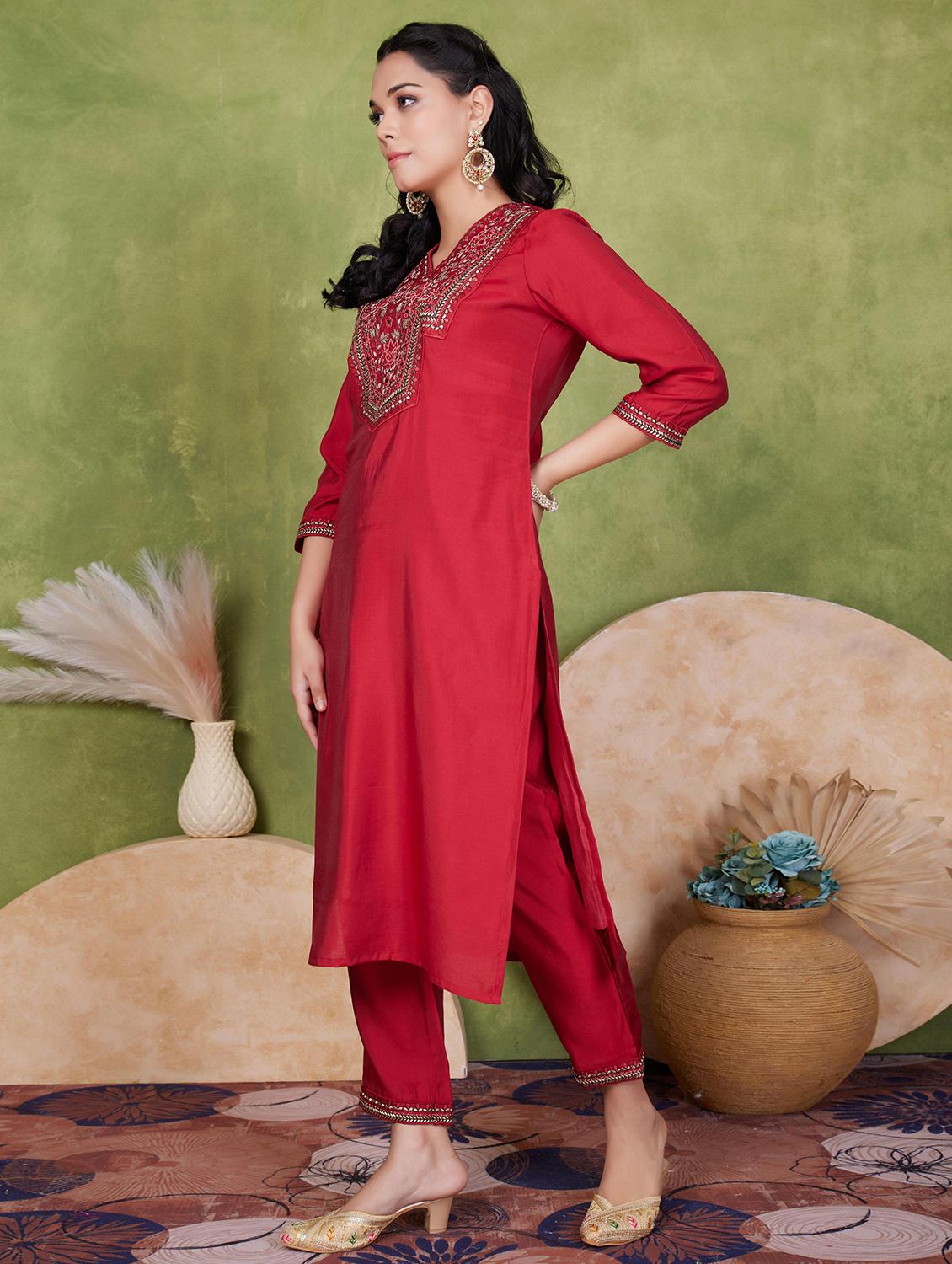 women three quarter sleeve kurta pant with dupatta set - 21925271 - Standard Image - 1