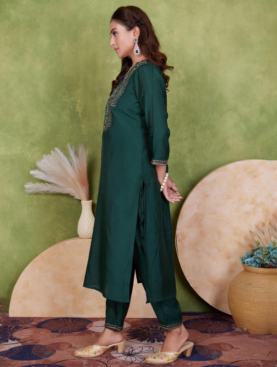 women three quarter sleeve kurta pant with dupatta set - 21925272 - Standard Image - 1