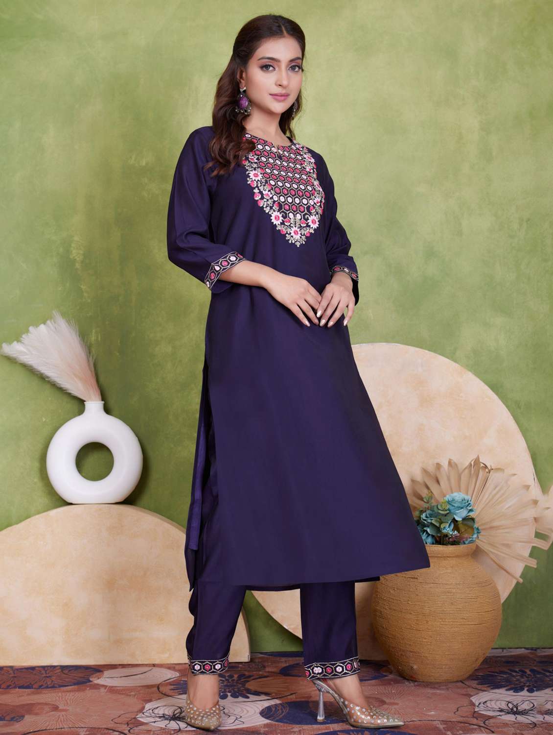 women three quarter sleeve kurta pant with dupatta set - 21925273 -  Standard Image - 1
