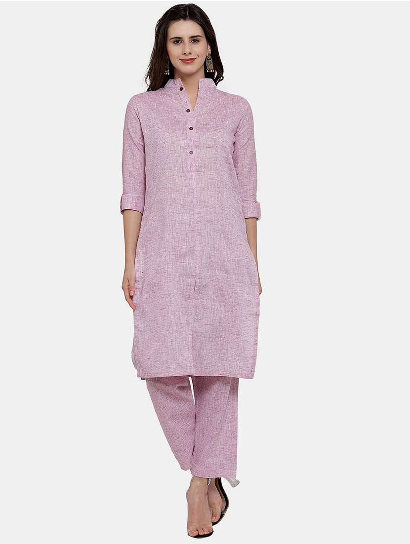 women solid three quarter sleeve kurta pant  set - 21925276 -  Standard Image - 1