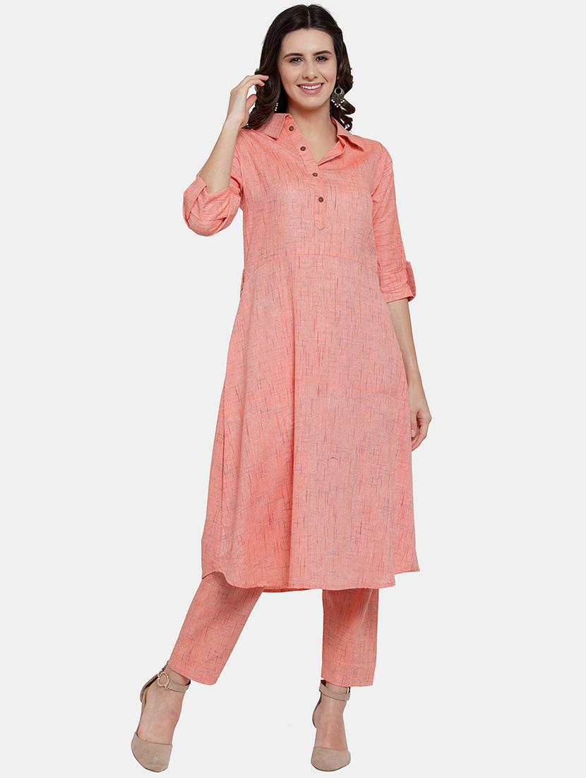 women solid three quarter sleeve kurta pant set - 21925277 - Standard Image - 1