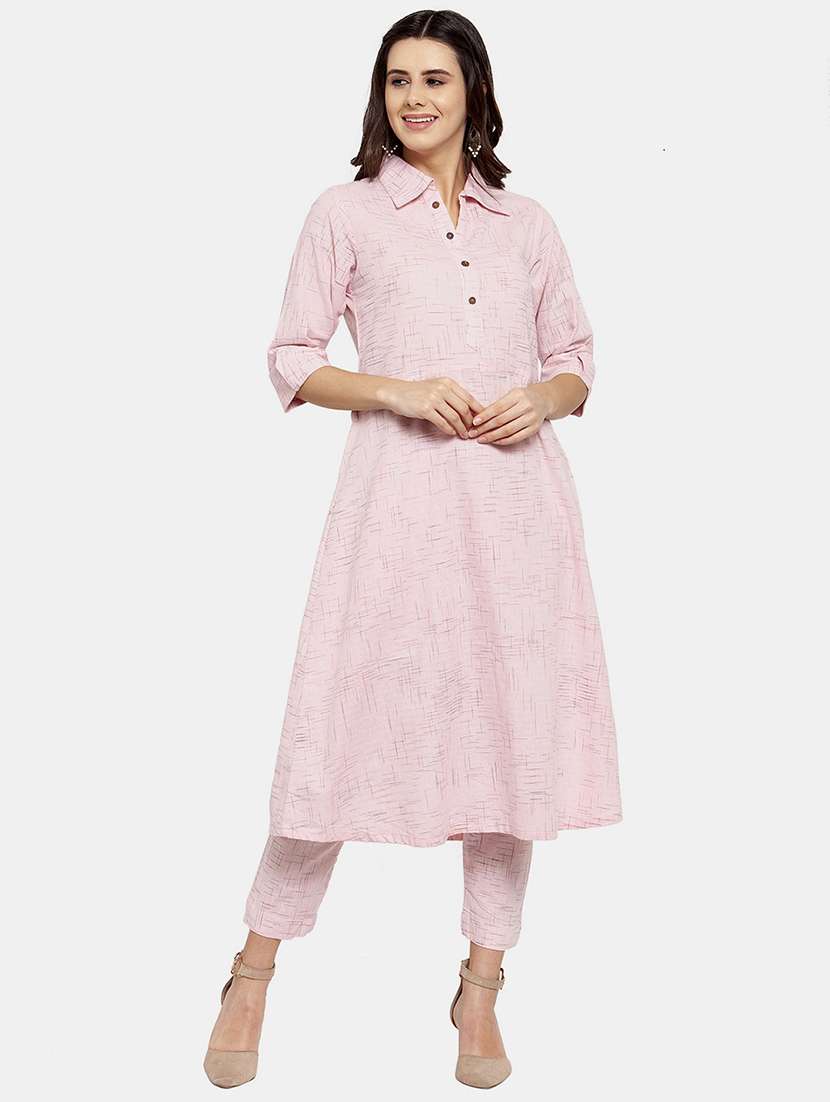 women melange three quarter sleeve kurta pant  set - 21925280 -  Standard Image - 1
