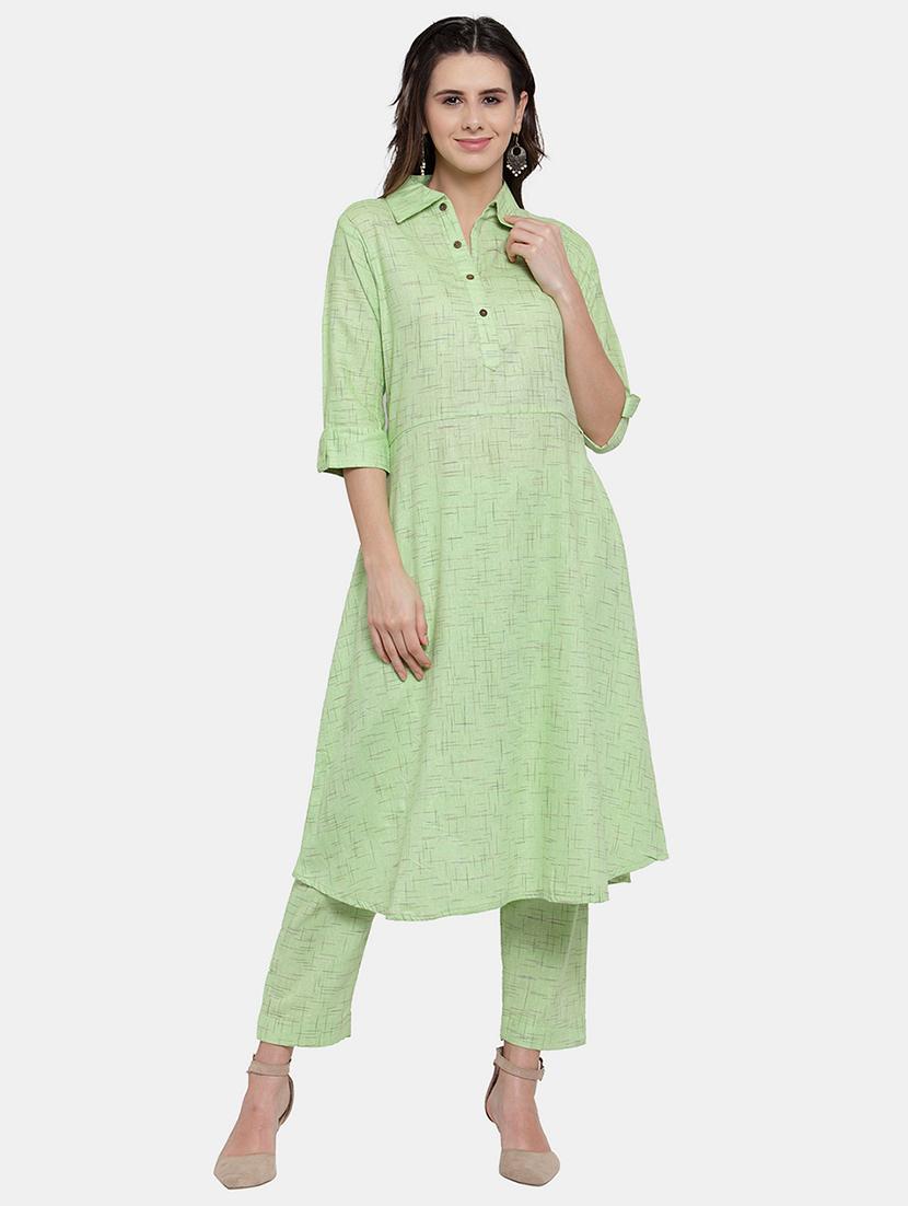 women melange three quarter sleeve kurta pant set - 21925281 - Standard Image - 1
