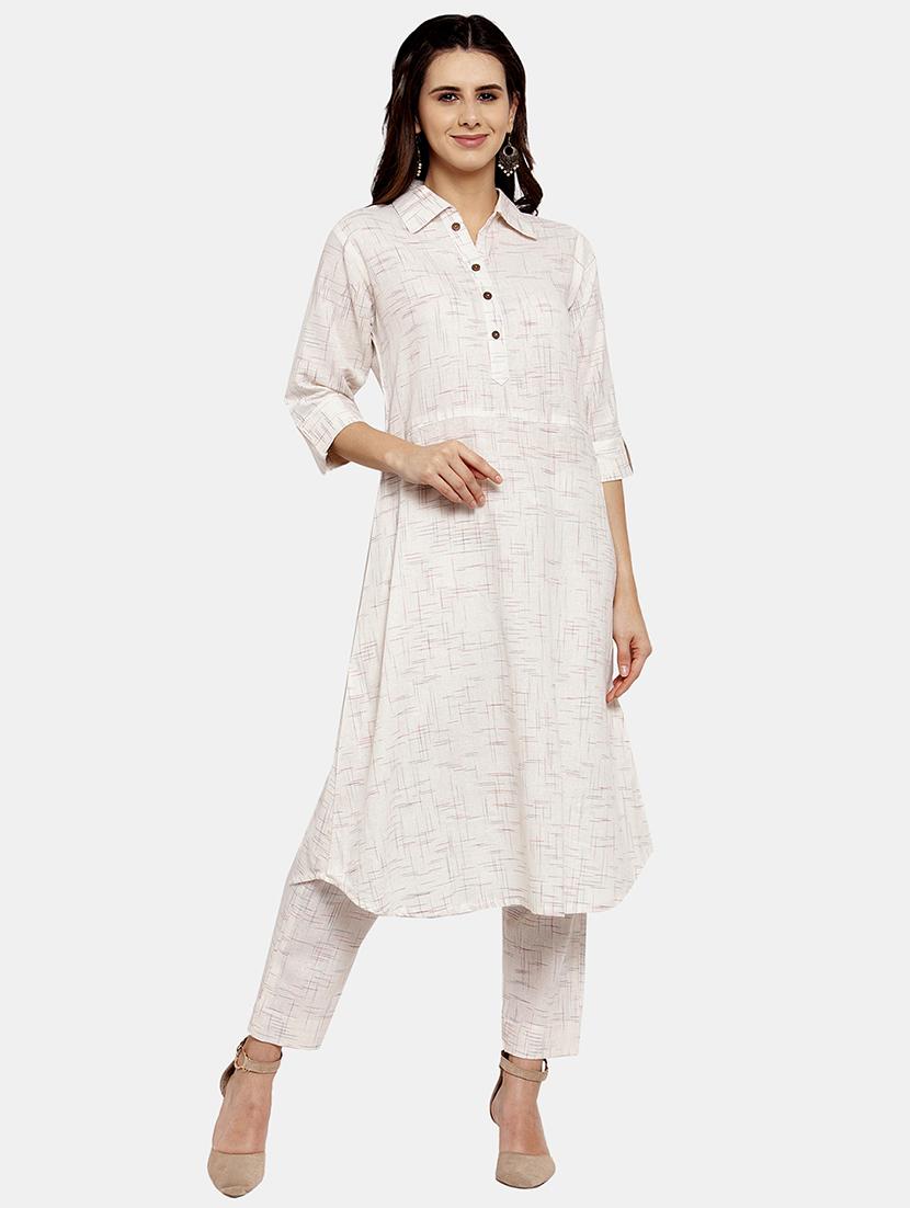 women melange three quarter sleeve kurta pant set - 21925283 - Standard Image - 1