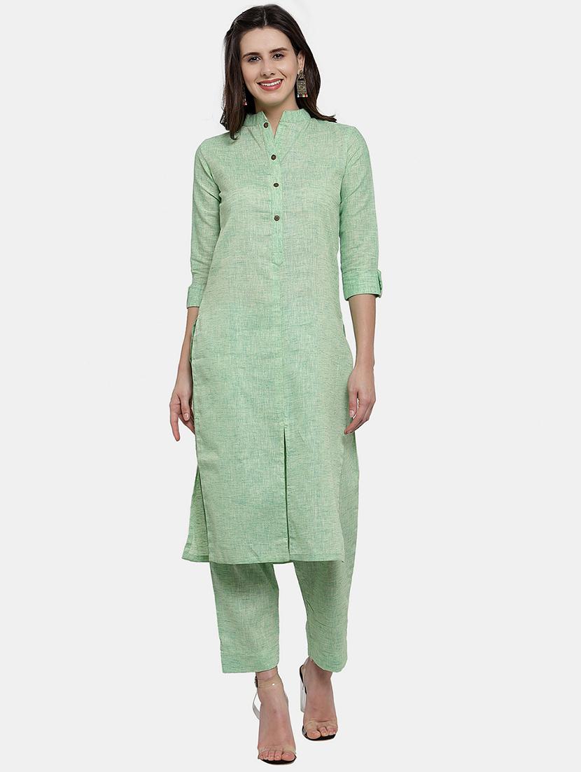 women solid three quarter sleeve kurta pant set - 21925285 - Standard Image - 1
