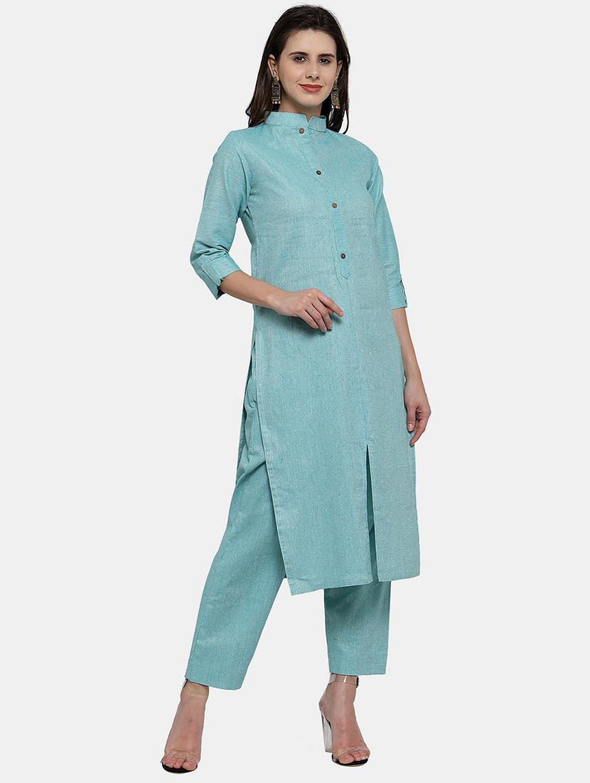 women solid three quarter sleeve kurta pant  set - 21925287 -  Standard Image - 1