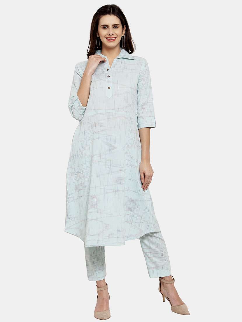 women melange three quarter sleeve kurta pant  set - 21925288 -  Standard Image - 1