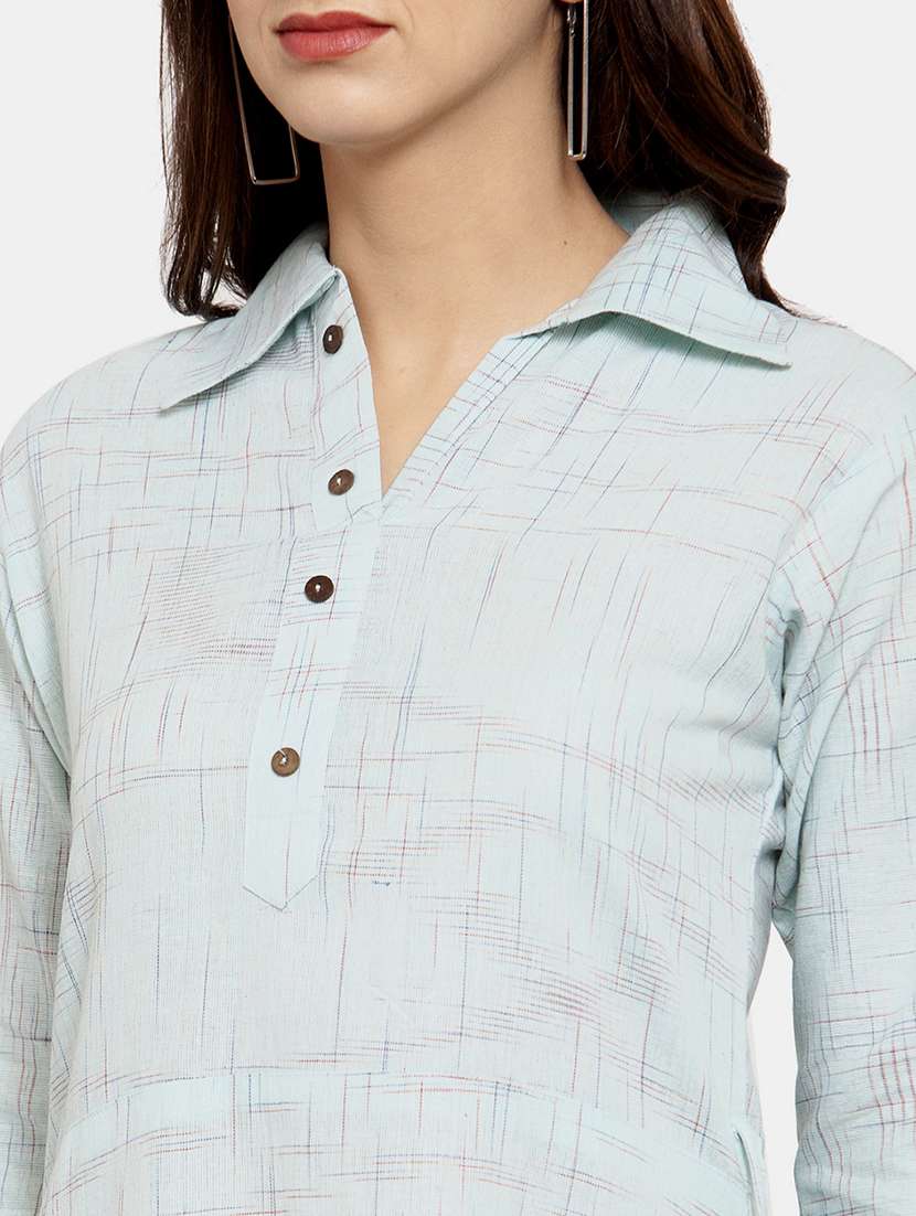 women melange three quarter sleeve kurta pant  set - 21925288 -  Standard Image - 4