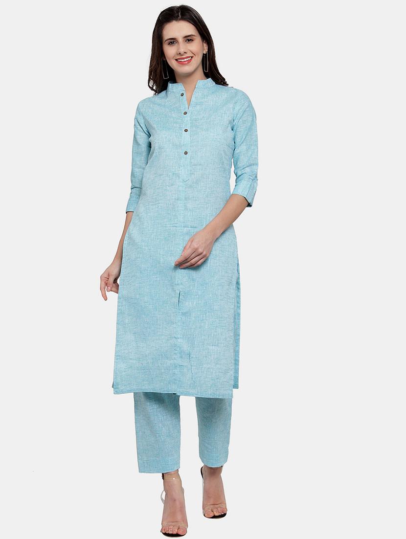 women solid three quarter sleeve kurta pant set - 21925289 - Standard Image - 1