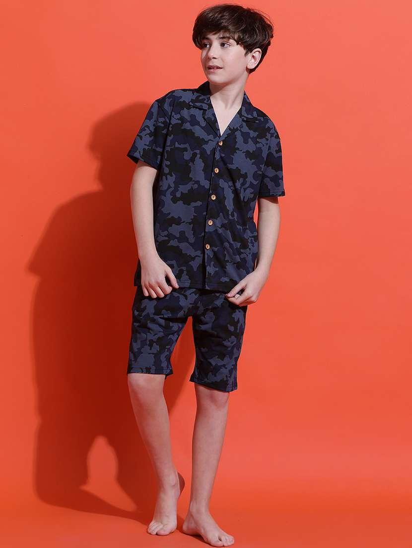 boys camouflage printed shirt and shorts nightwear set - 21925502 -  Standard Image - 1