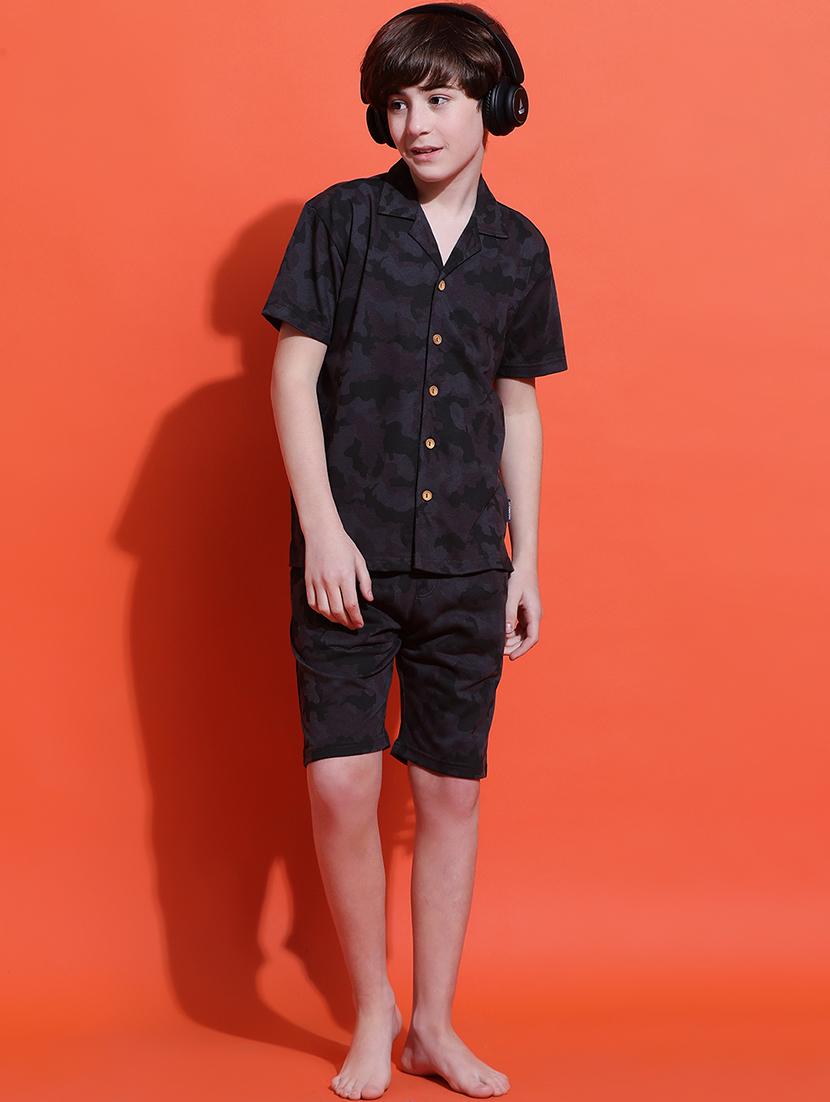 boys camouflage print nightwear shorts set