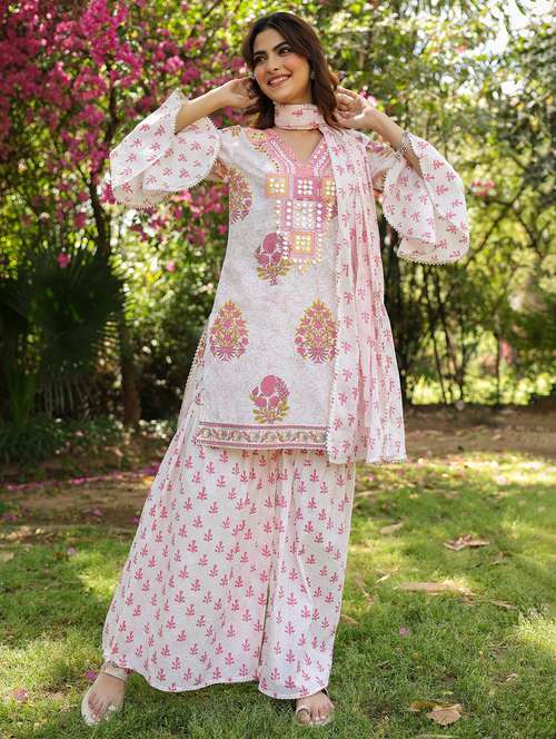 women bell sleeve kurta sharara with dupatta set - 21925594 -  Standard Image - 0
