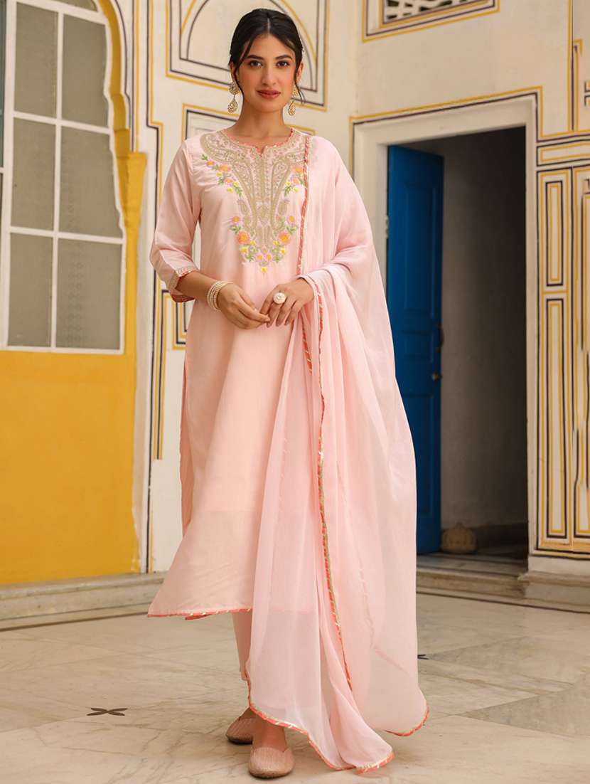 women three quarter sleeve kurta pant with dupatta set