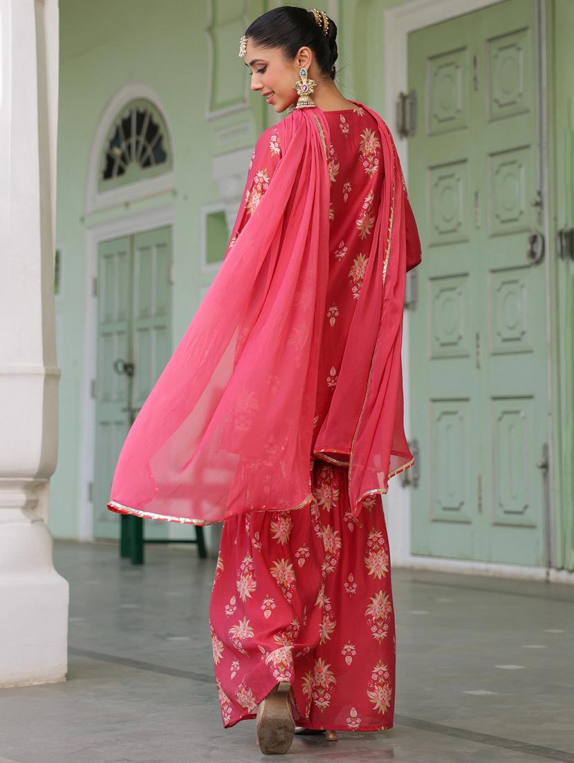 women three quarter sleeve kurta sharara with dupatta set - 21925644 - Standard Image - 4