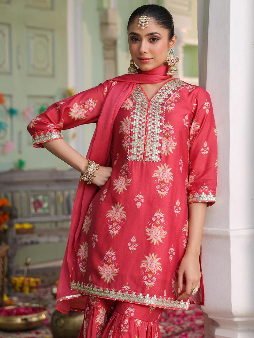 women three quarter sleeve kurta sharara with dupatta set - 21925644 - Standard Image - 6