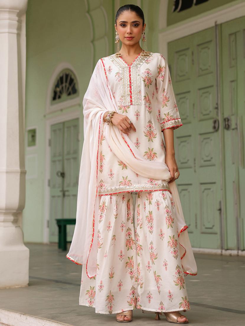 women three quarter sleeve kurta sharara with dupatta set - 21925645 - Zoom Image - 0