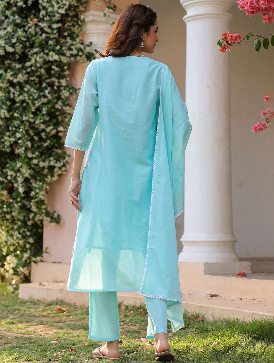 women three quarter sleeve kurta pant with dupatta set - 21925647 - Standard Image - 4